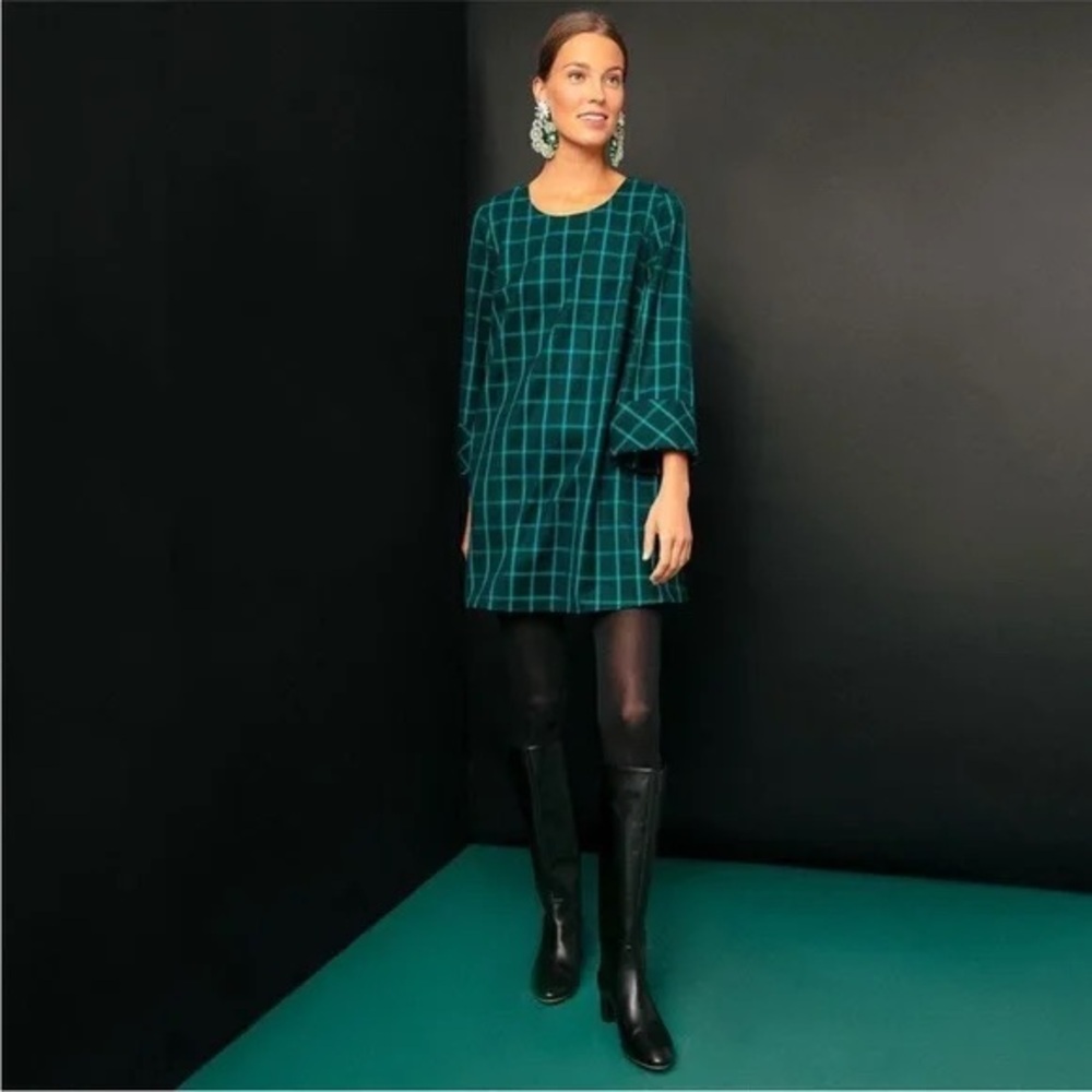 Tuckernuck Aegean Teal Chambers Swing Mini Dress Green Windowpane Plaid XS Party